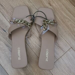 Women's Tan Sandals with Gold Chain